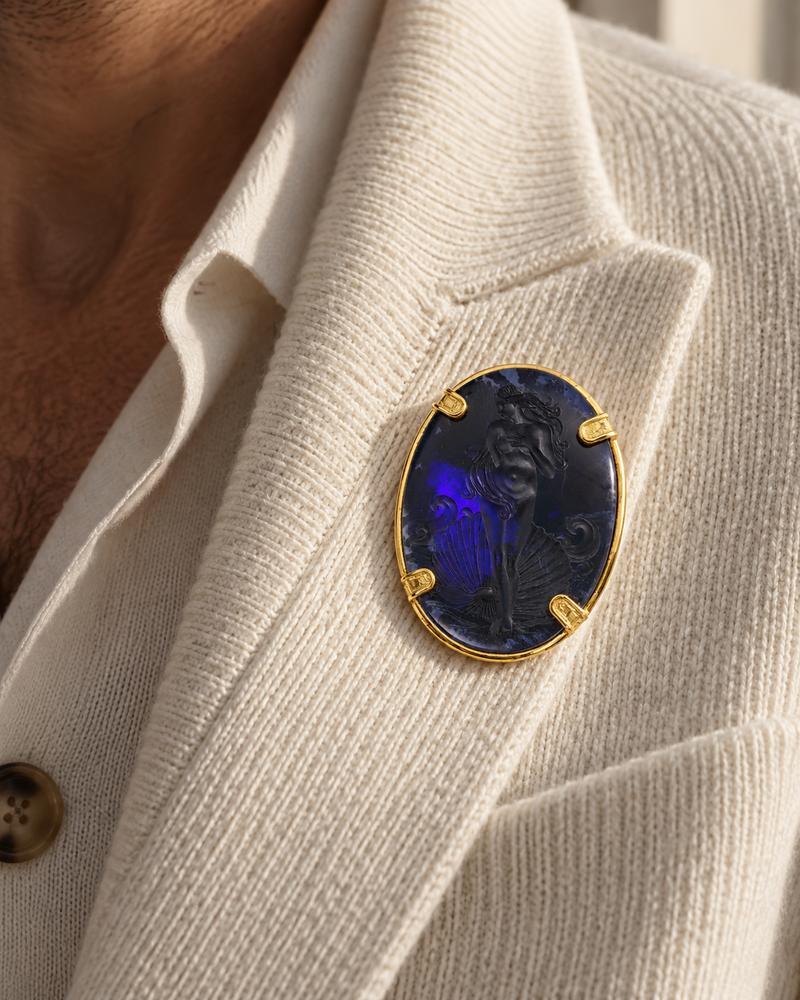 Black Opal Venus Hand Carved Intaglio Brooch