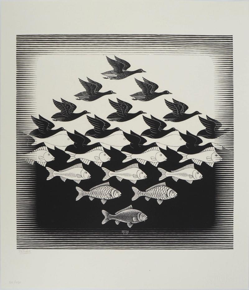 M.C. Escher, Between Sky and Water