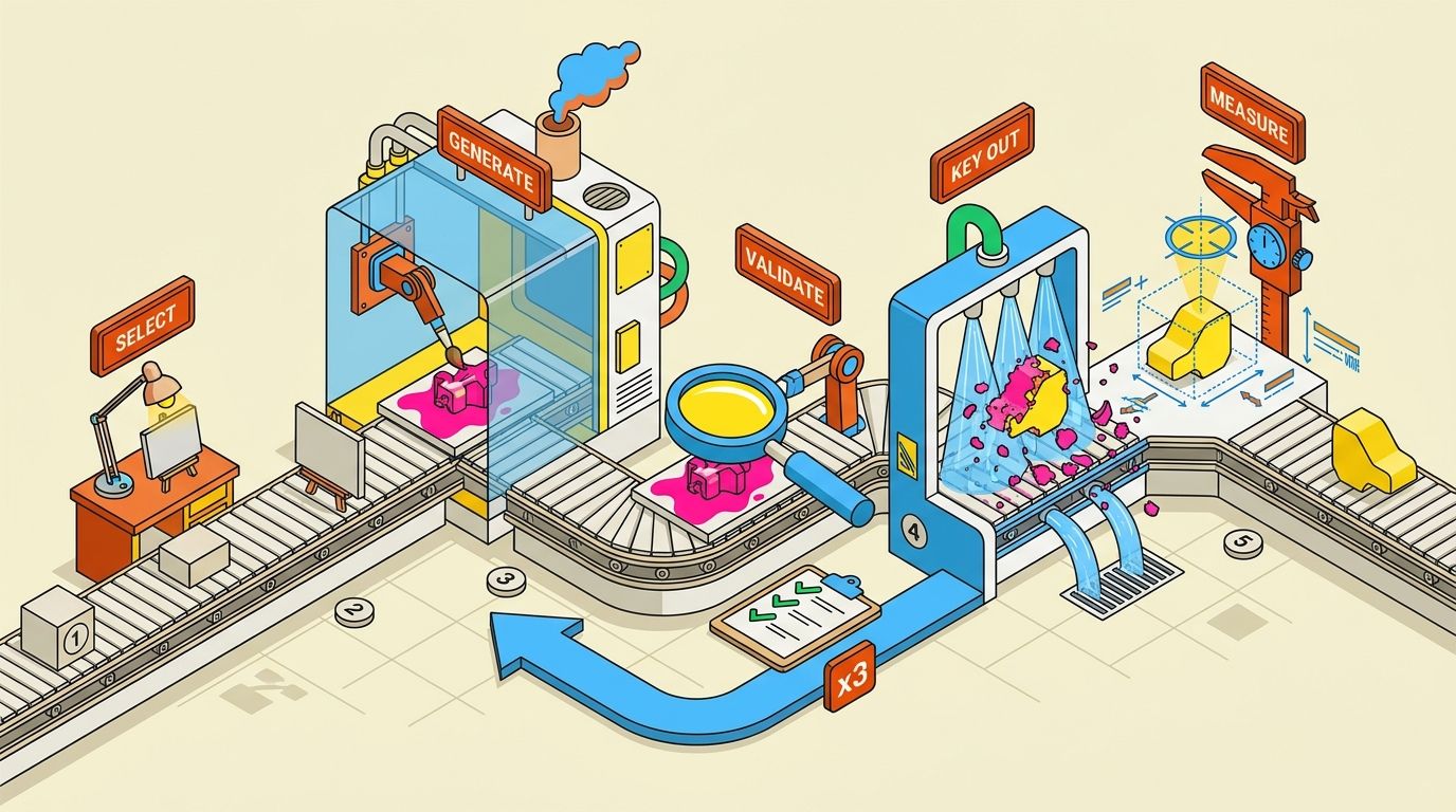 A factory rendering of the image generation pipeline