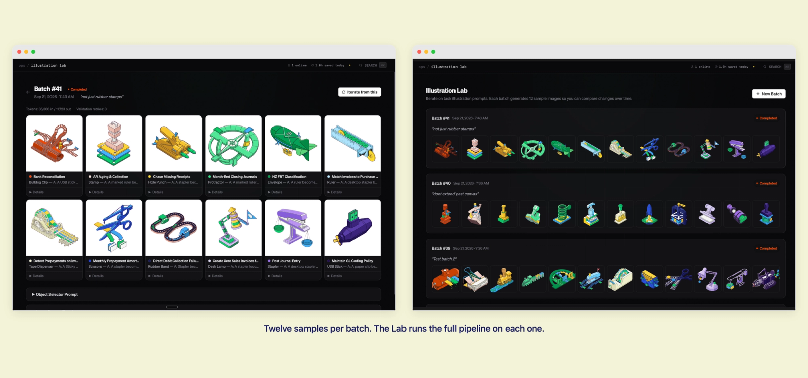 Two browser windows showing different steps of our Illustration Lab