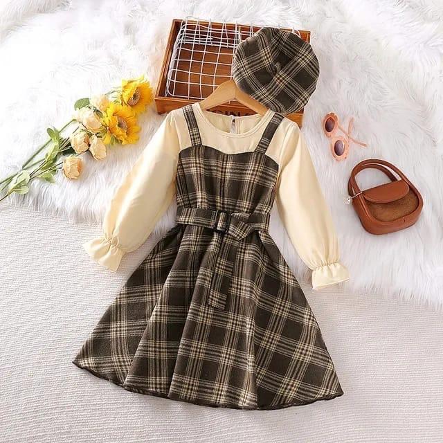 Girls' Plaid Pinafore Dress Set
