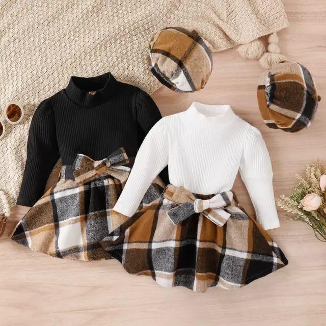 Girls' Plaid Skirt & Ribbed Top Set