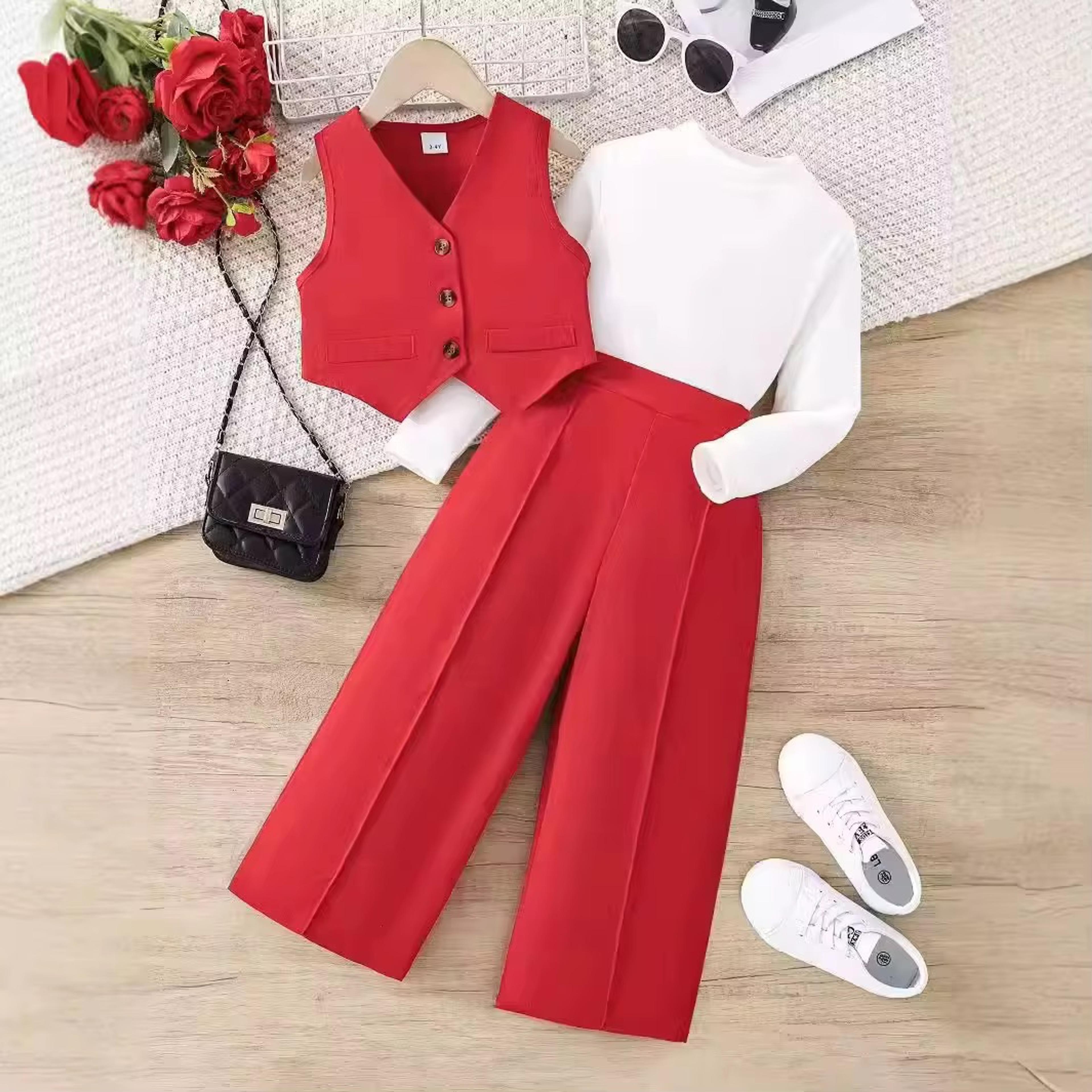 Girls' Elegant Vest & Wide-Leg Trouser Set