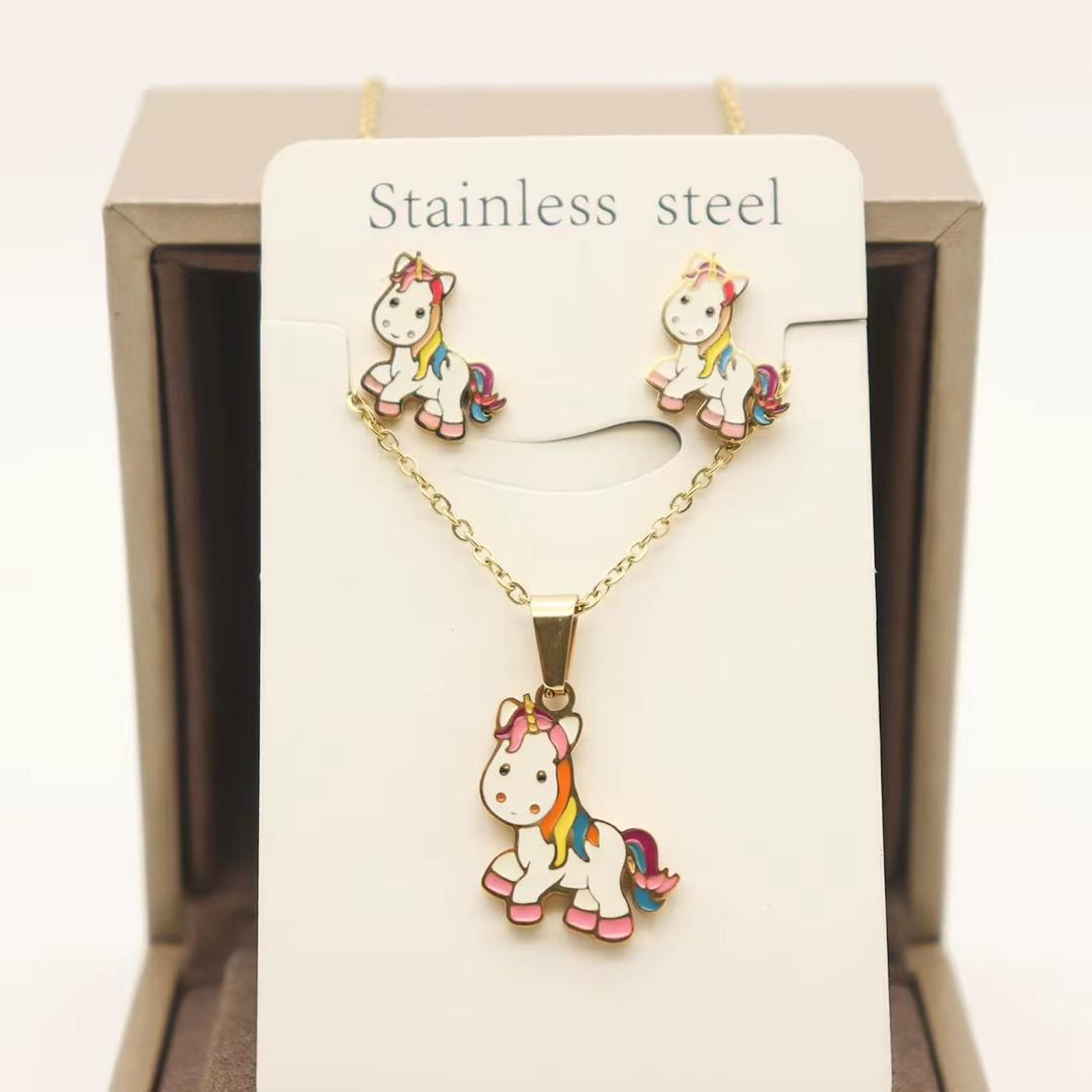 Girls' Rainbow Unicorn Necklace & Earrings Set