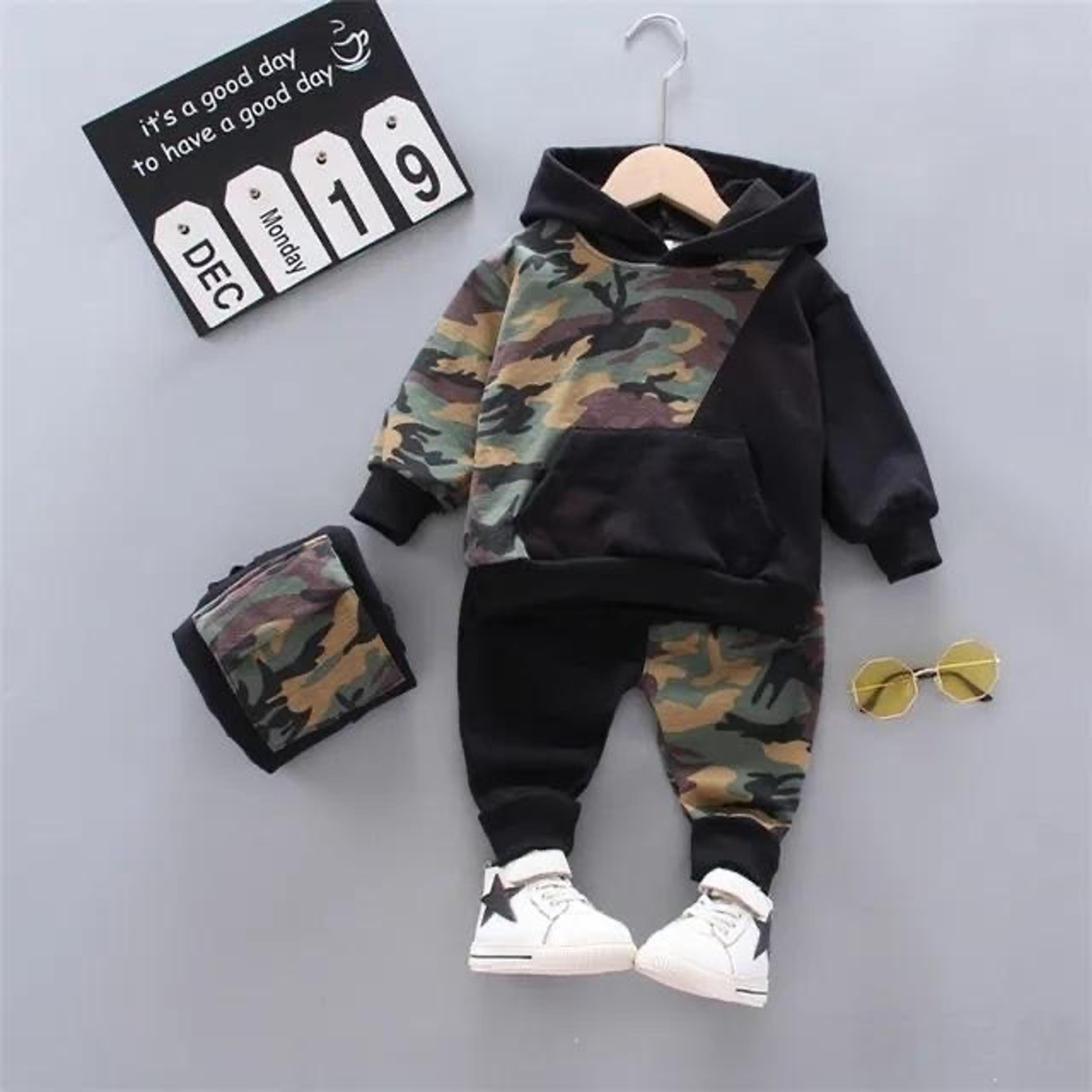 Kids' Black & Camouflage Hoodie Set