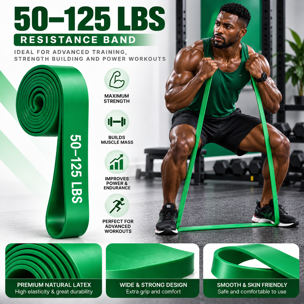 Green Heavy-Duty Resistance Band - 50-125 lbs