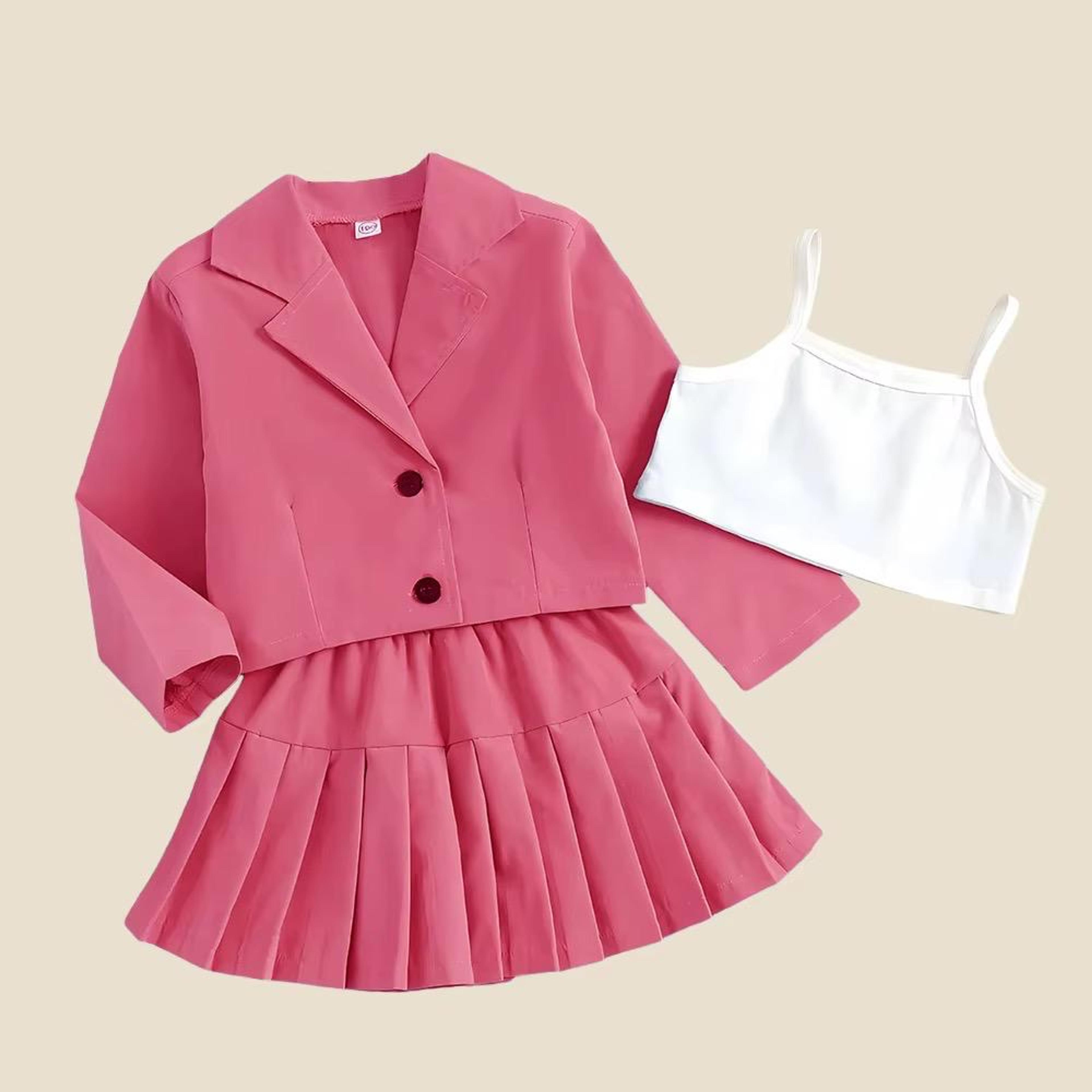 Girls' Cropped Blazer, Camisole & Pleated Skirt Set