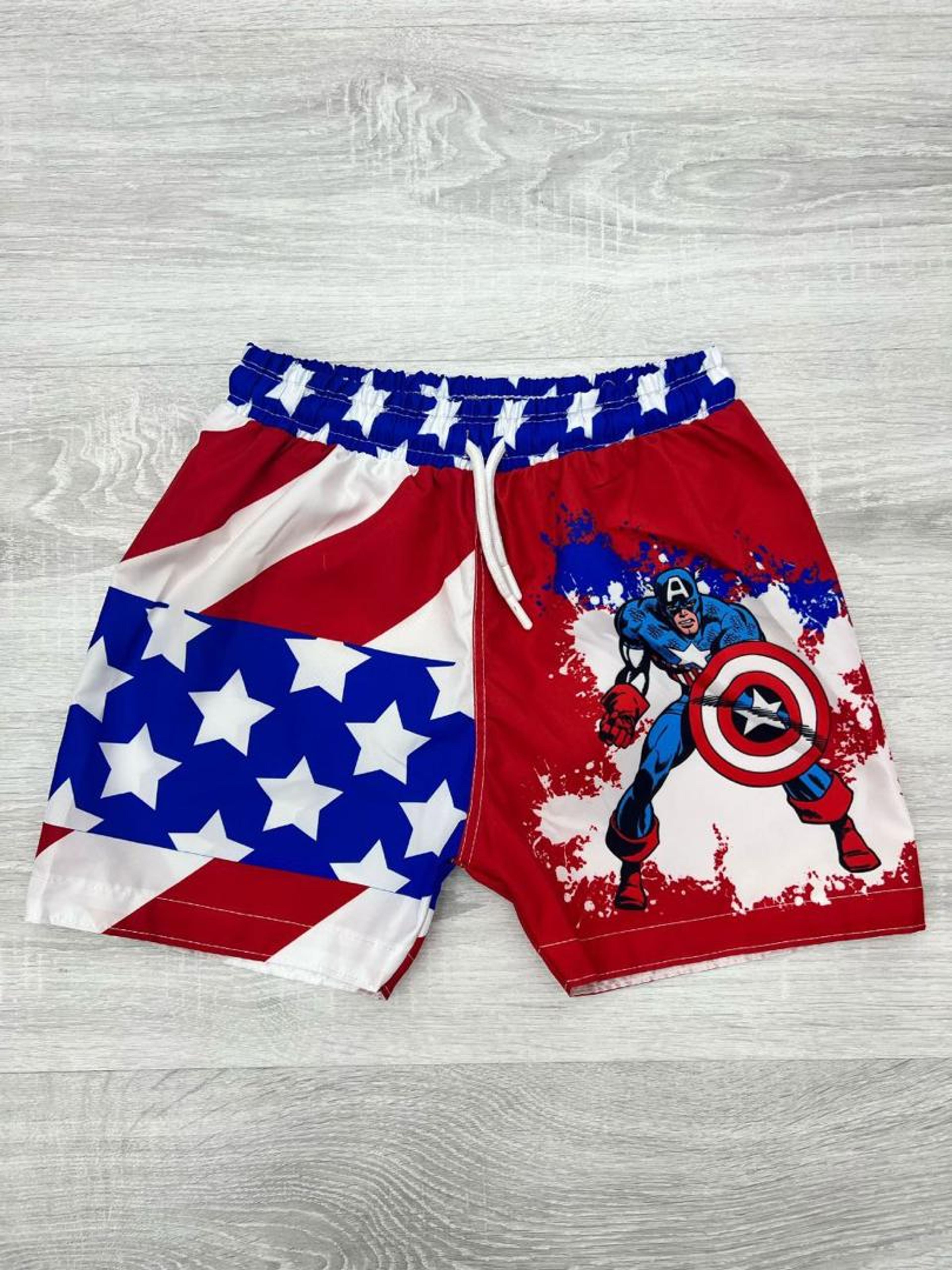 Boys' Patriotic Superhero Print Swim Shorts