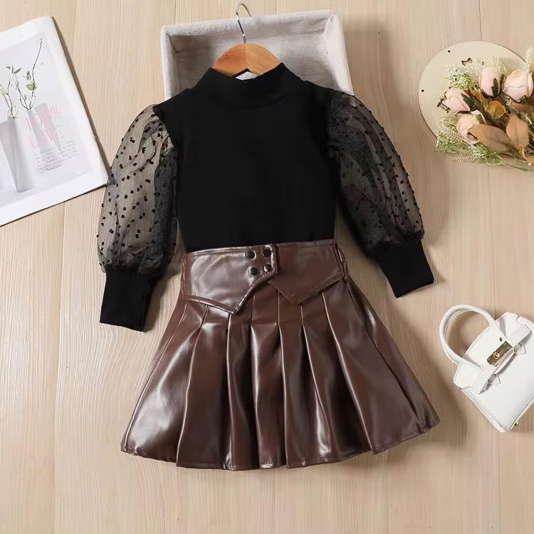 Girls' Leather Bloom Skirt Set