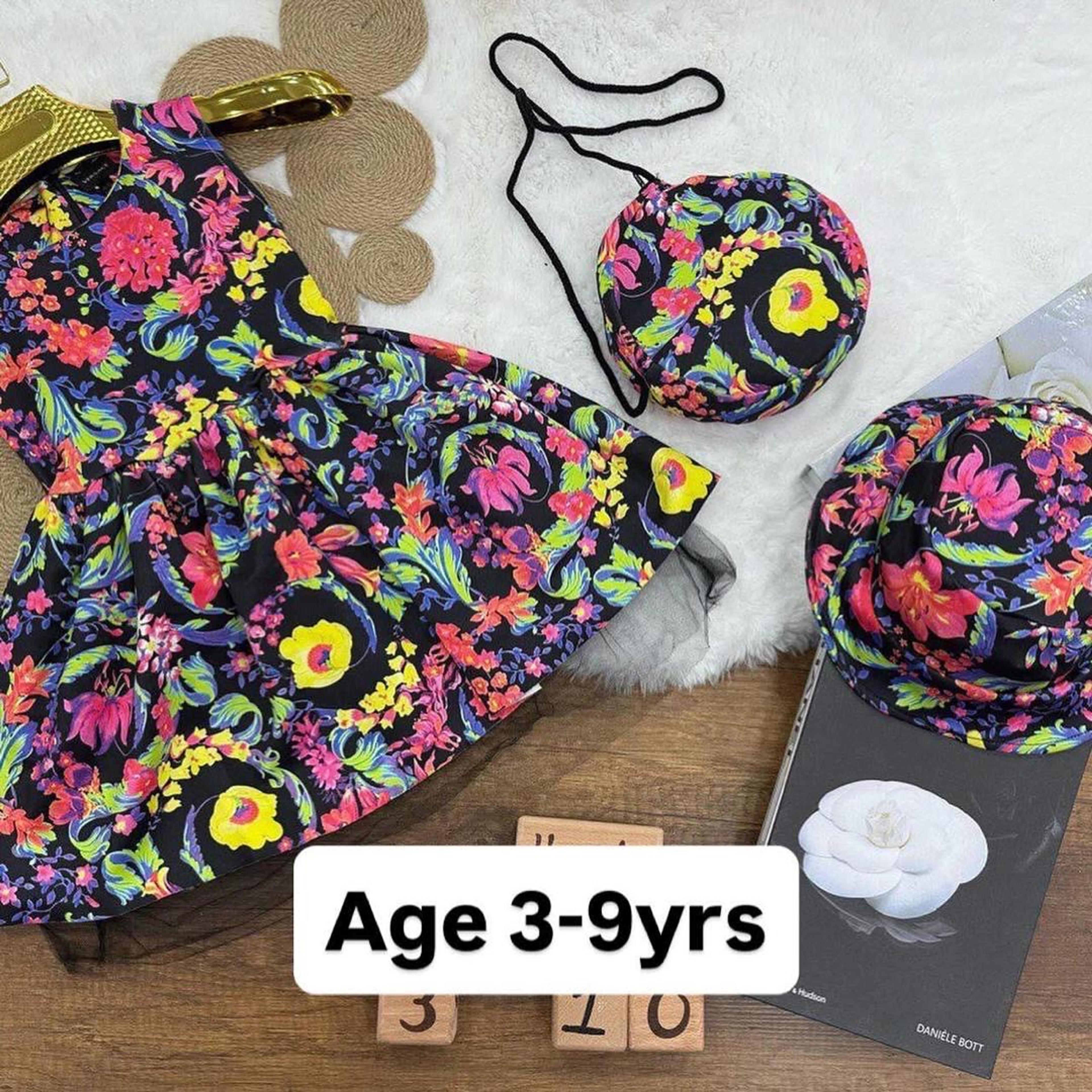 Girls' Floral Dress, Hat & Mini Bag Set