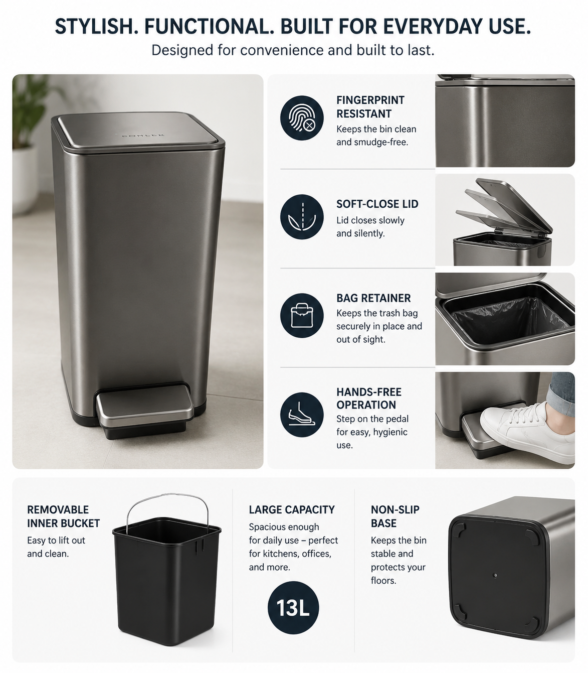 Premium Stainless Steel Step Trash Bin