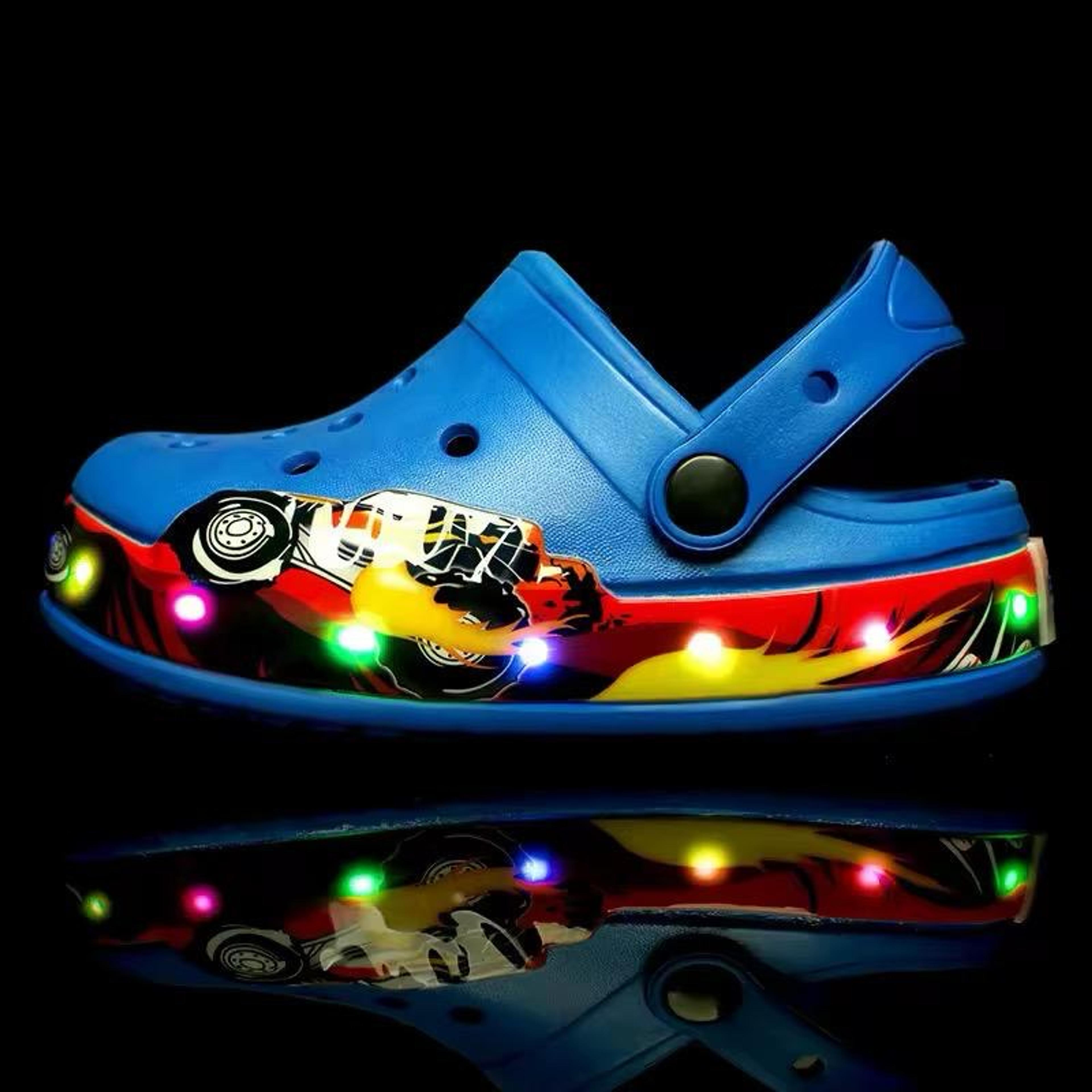Kids' Blue Light-Up Clogs – Racing Car Design