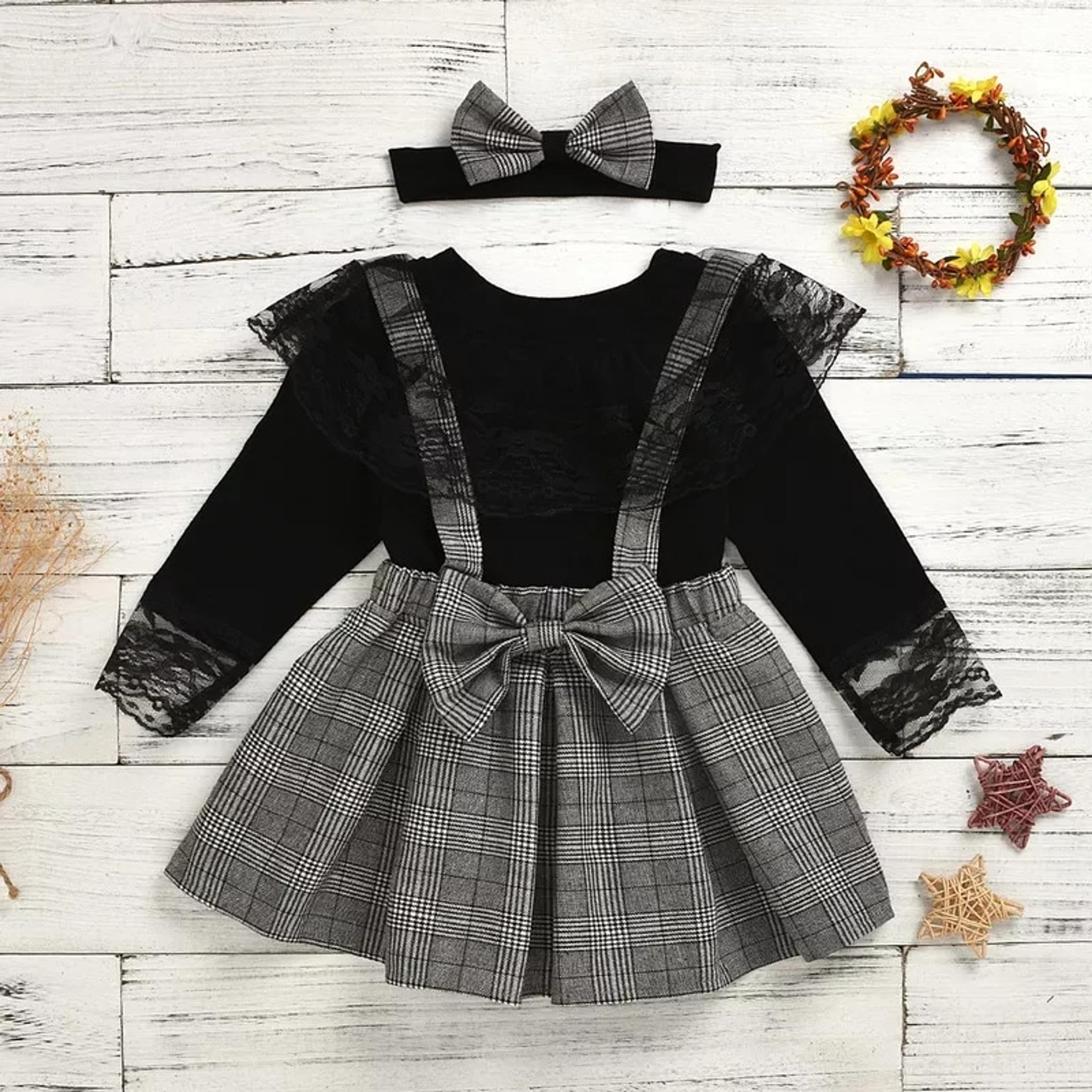Girls' Plaid Bow Dress Set