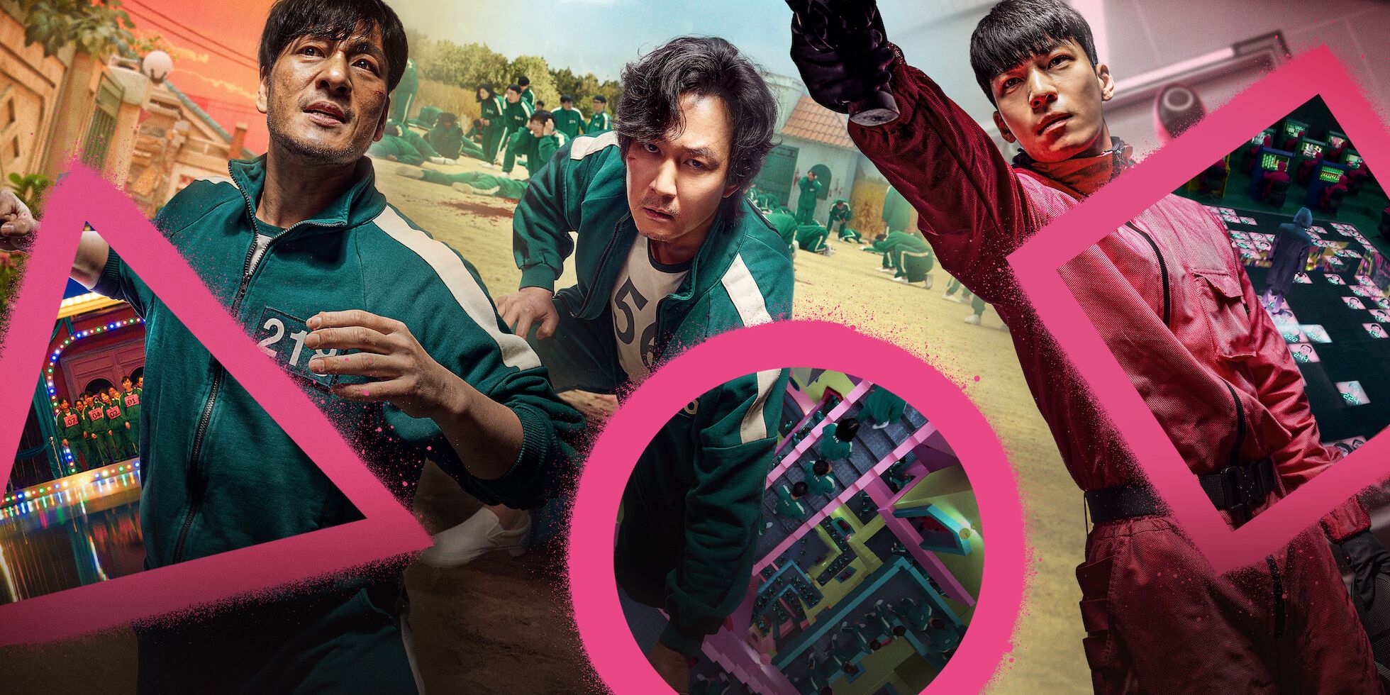 a group of men are playing a game called squid game .