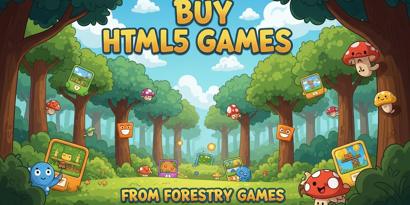 a cartoon illustration of a forest with trees and mushrooms .