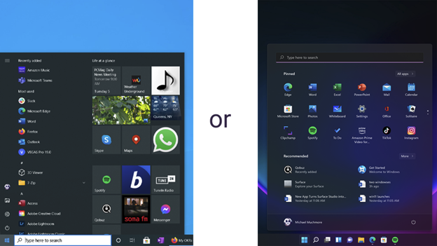 Windows 10 Start Menu vs. Windows 11 Start menu