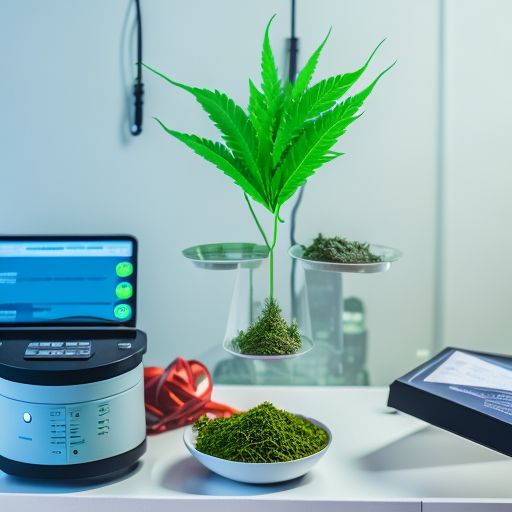 Scientist weighing cannabis leaves