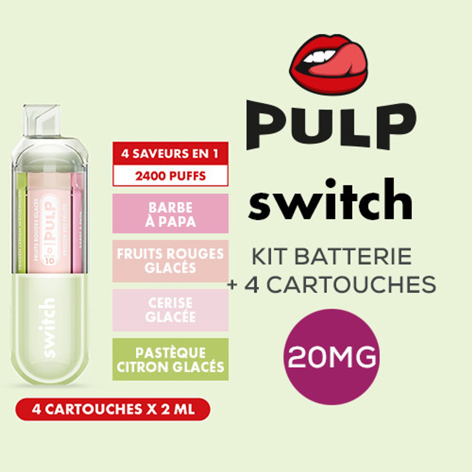 KIT LE POD SWITCH 2400 4EN1 (+ POD 2ML 20MG) VERT PULP-0.jpg