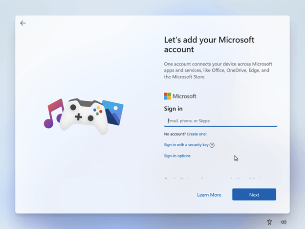 Bejelentkezés a Microsoft fiókba a Windows 11 beállításakor