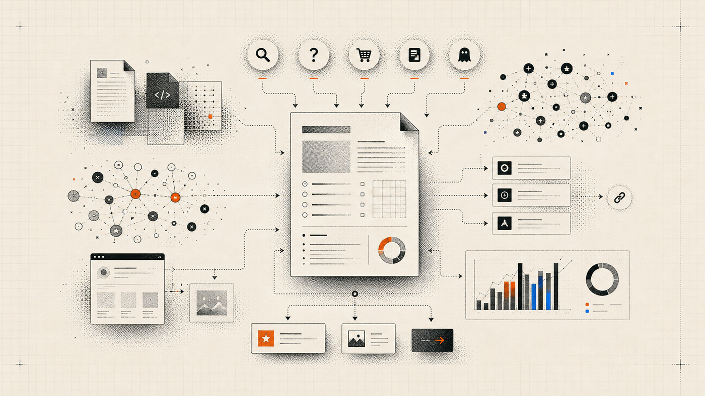 Content strategy blueprint connecting search intent, source inputs, internal links, sections, and success signals.