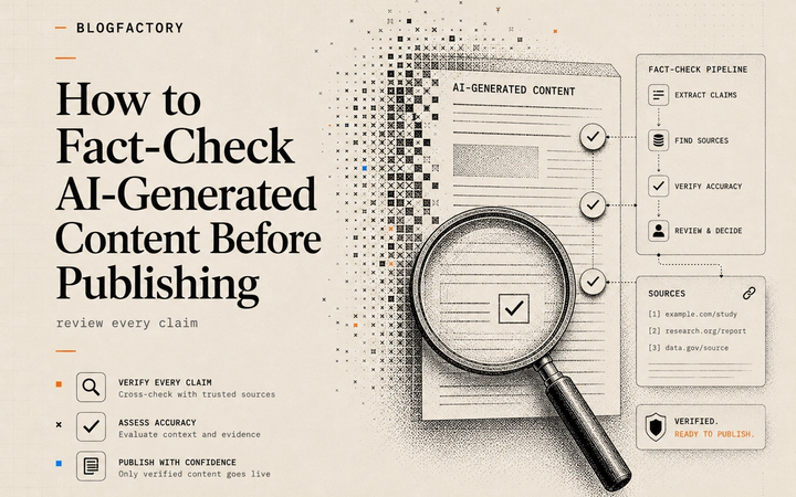 Cover art showing a magnifying glass inspecting claims in AI-generated content.