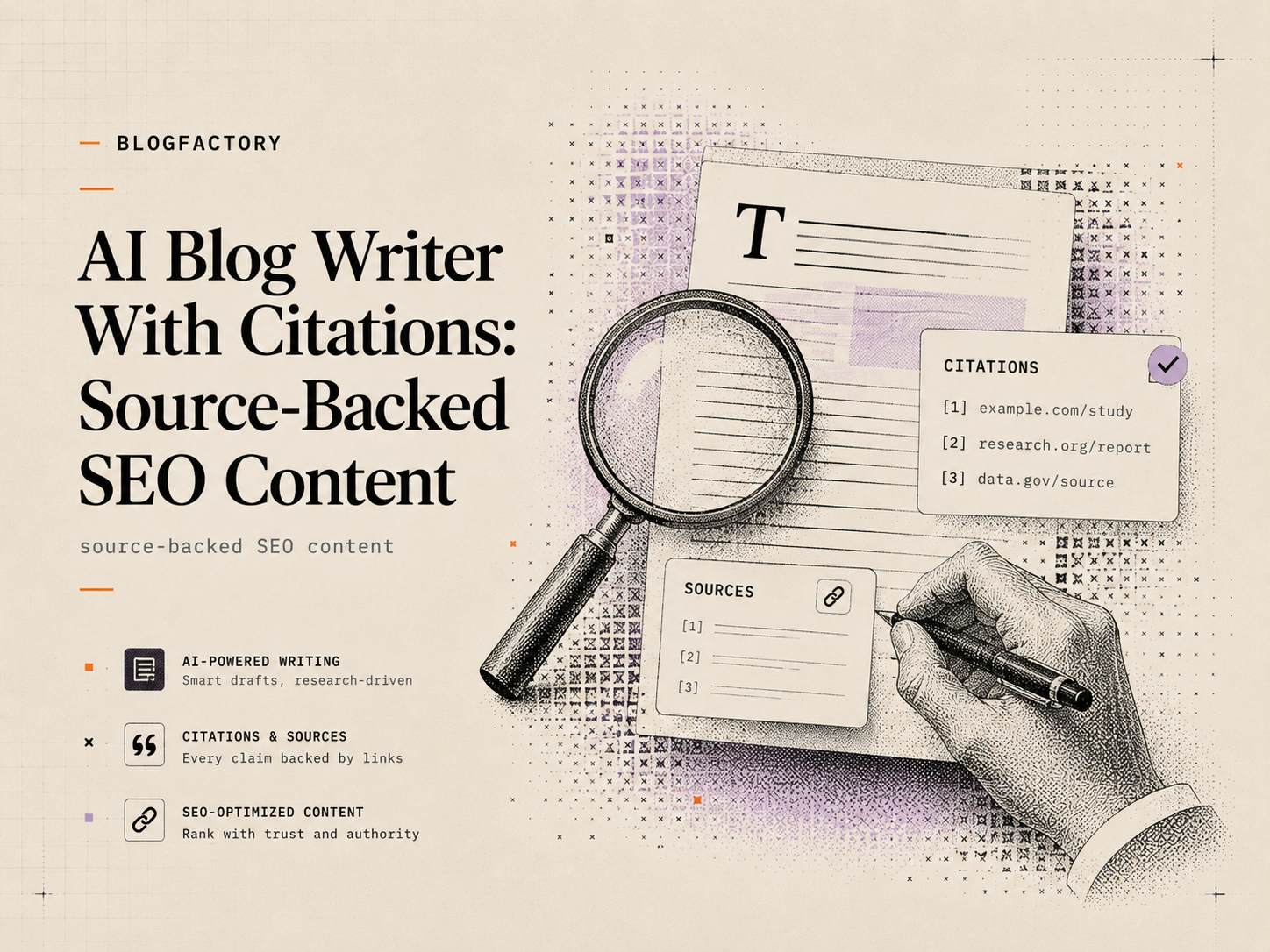 Cover artwork showing a researched article, magnifying glass, numbered sources, and verified citations.