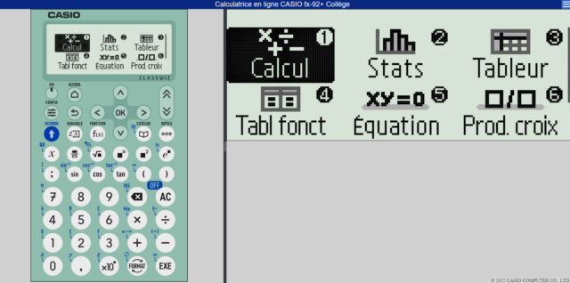 Calculatrice en ligne fx-92+ Collège