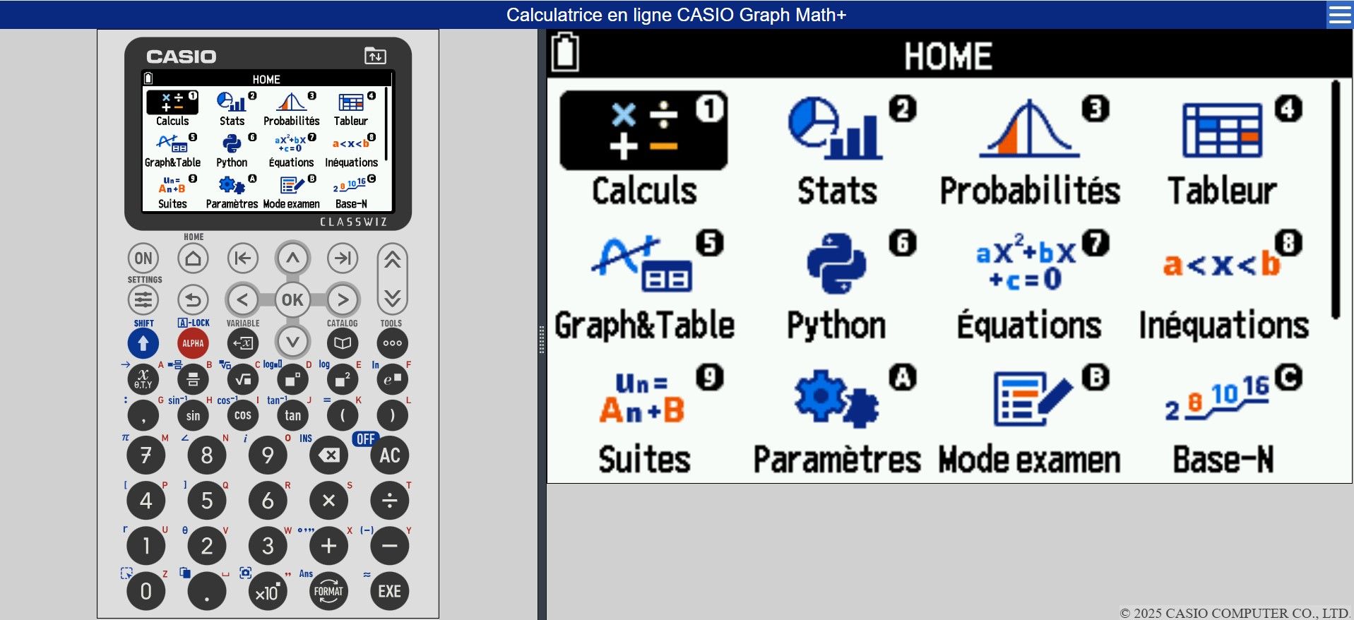 Calculatrice en ligne Graph Math+