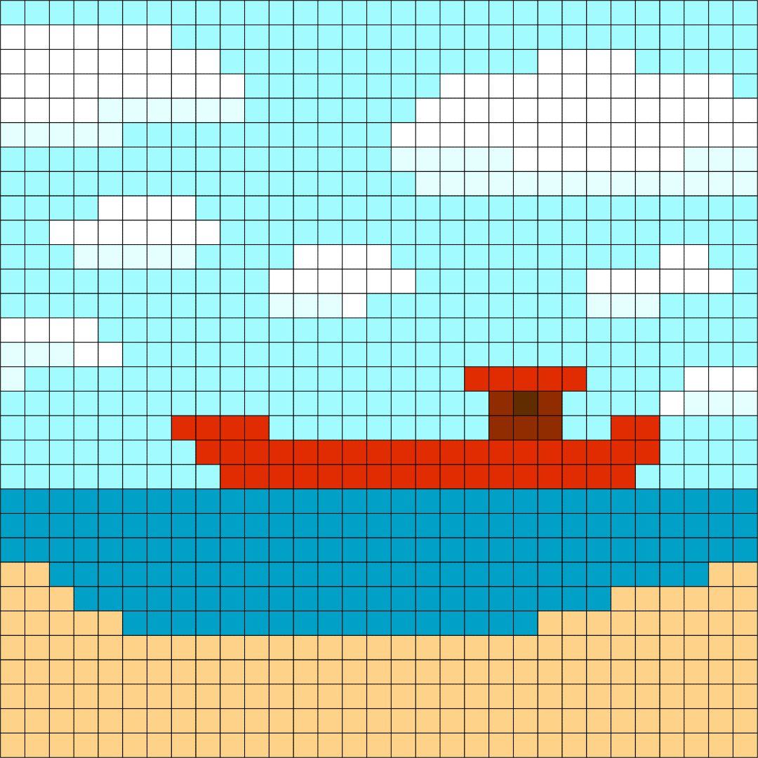 Pixelated drawing of a ship on the sea.|Pixelated drawing of a ship on the sea.