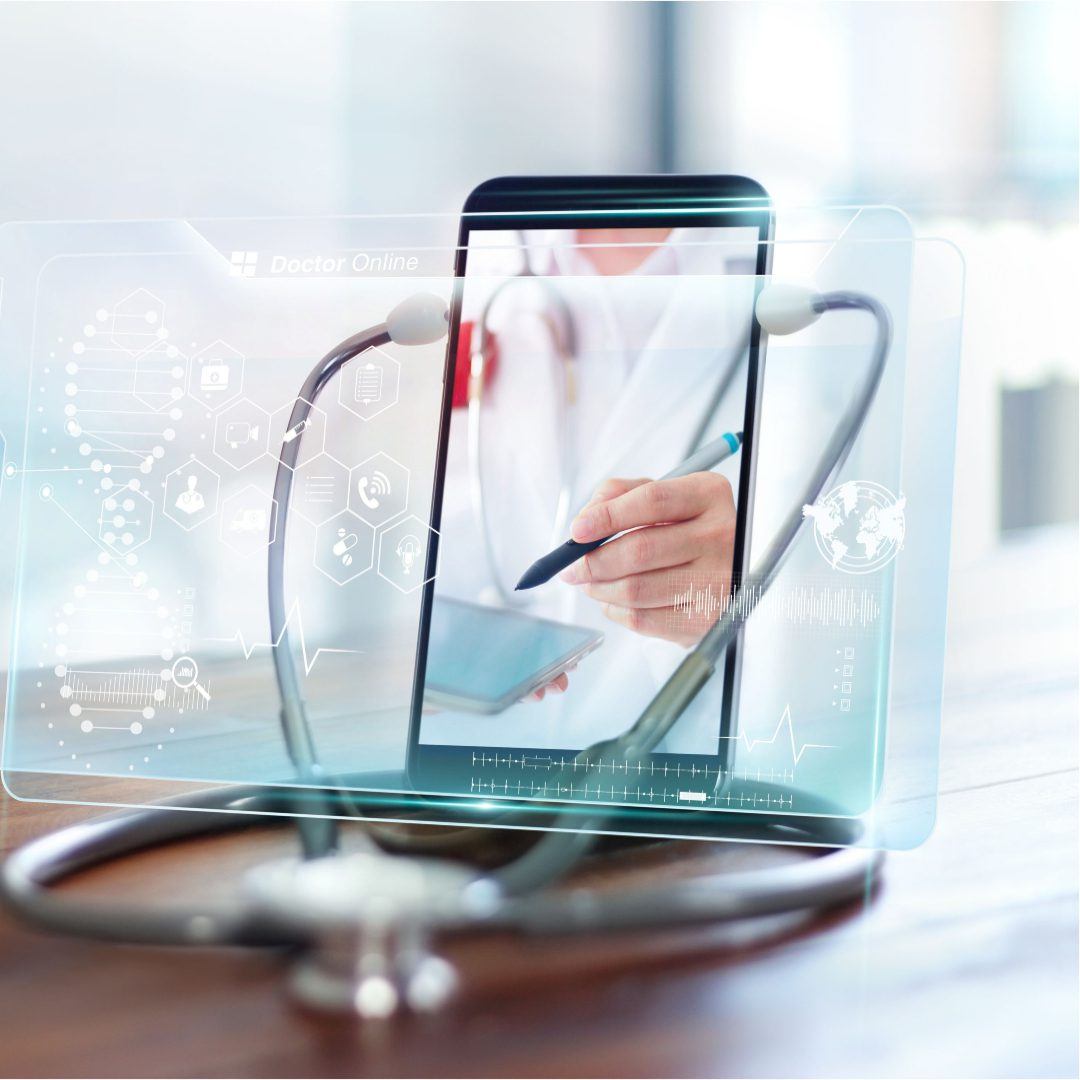 Online medical communication with patient on virtual interface, Online and medical consultation, Virtual hospital.|Online medical communication with patient on virtual interface, Online and medical consultation, Virtual hospital.