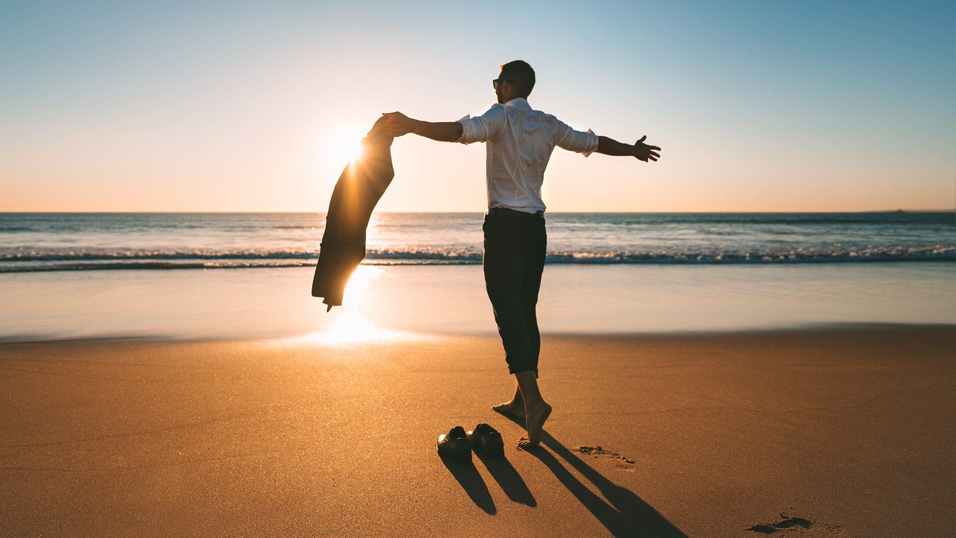 Life is good. Successful man enjoying life and freedom. Work life balance. Day off work concept