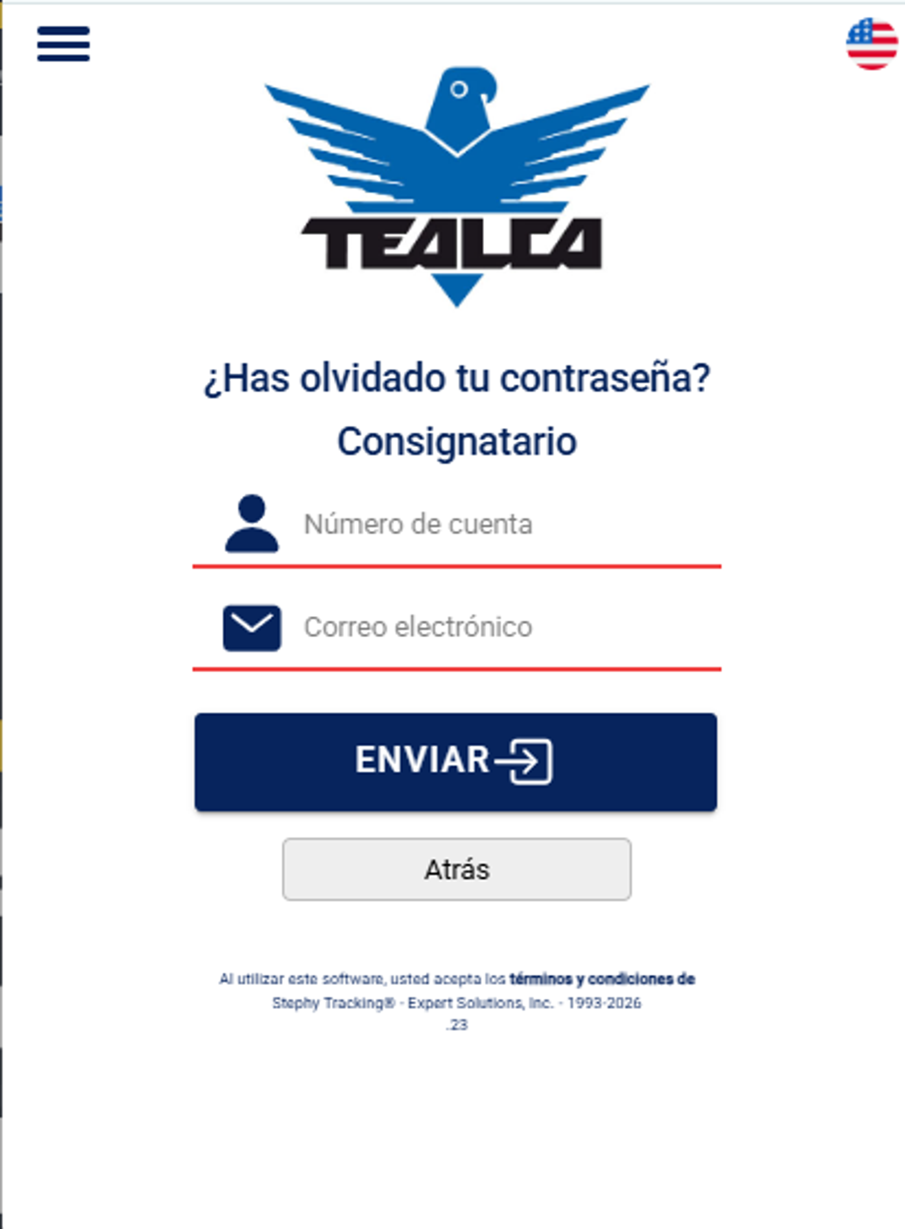 TEALCA US Customer Portal screen