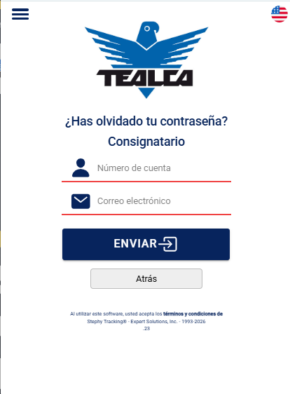 TEALCA US Customer Portal screen