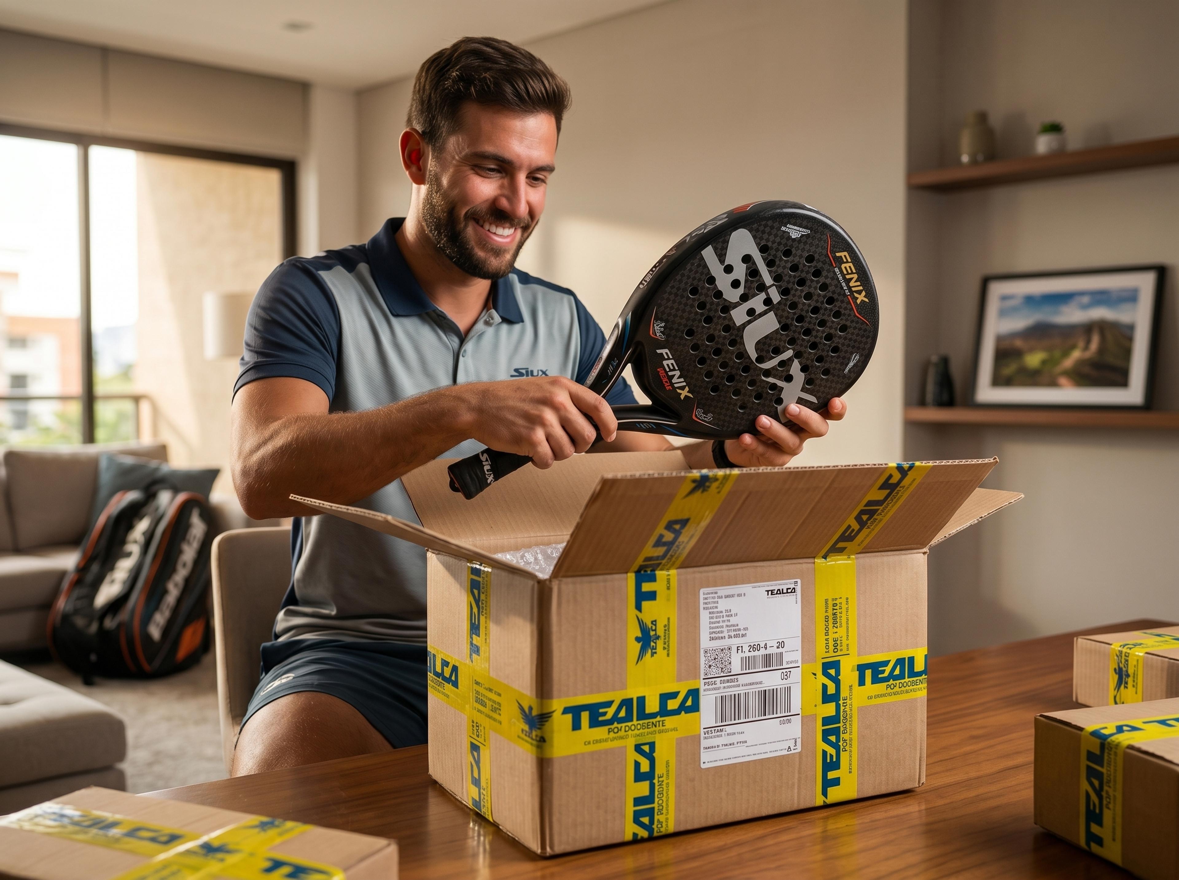 Venezuelan receiving his padel racket from TEALCA