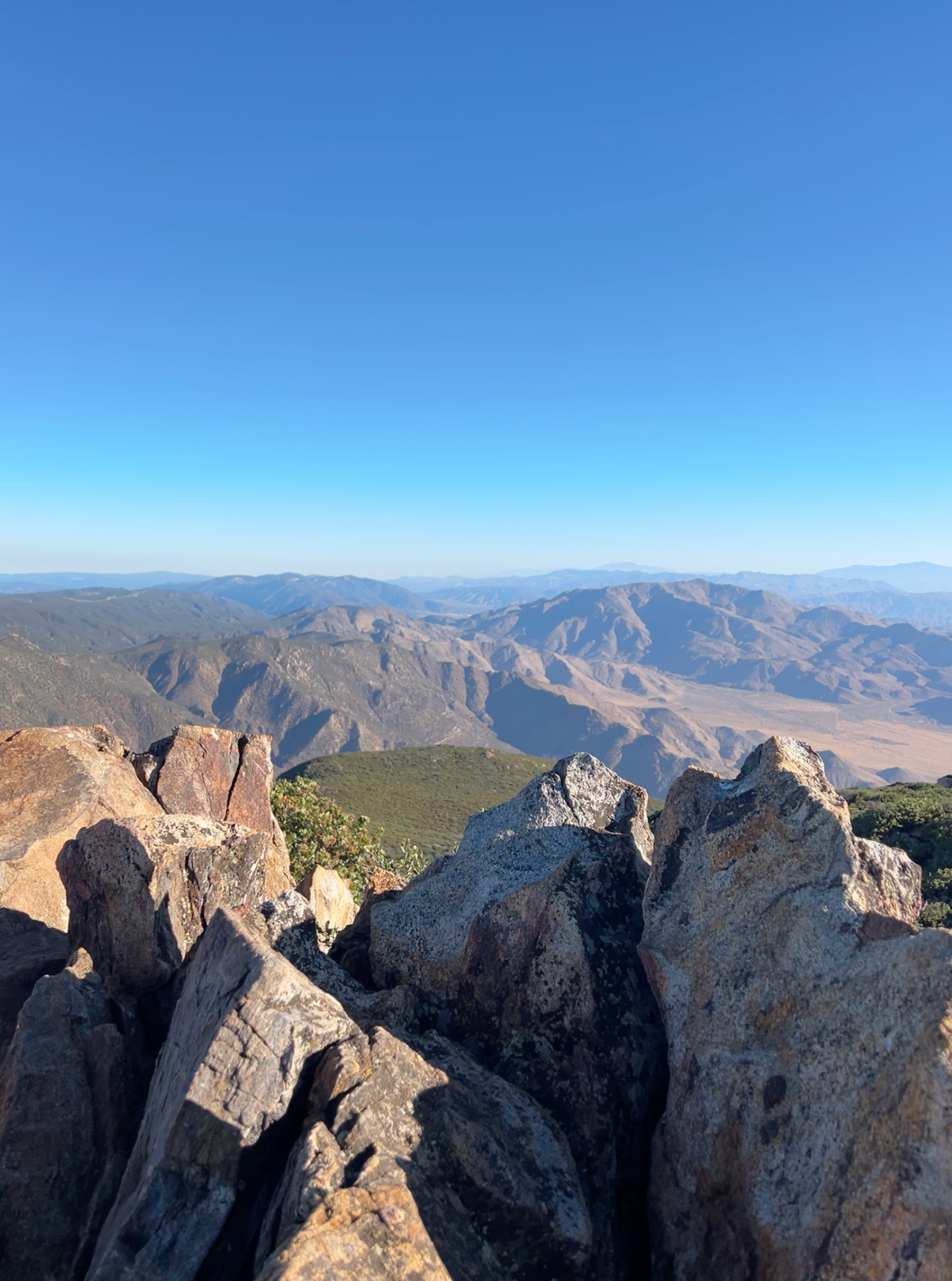 View from the rocky summit of Garnet Peak in Mount Laguna, looking out over the Laguna Mountains and Anza-Borrego desert in San Diego Count
