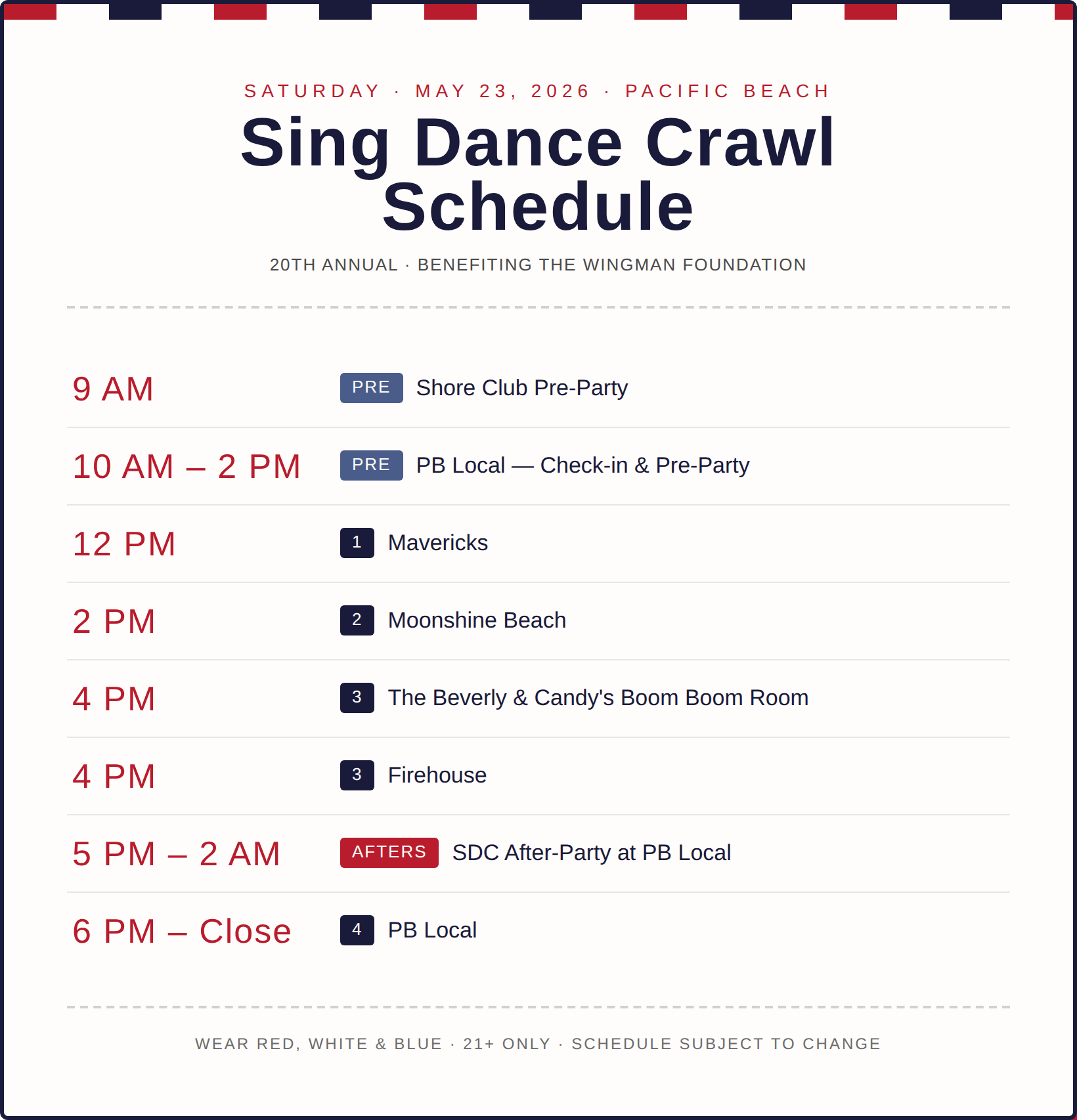 sing dance crawl schedule