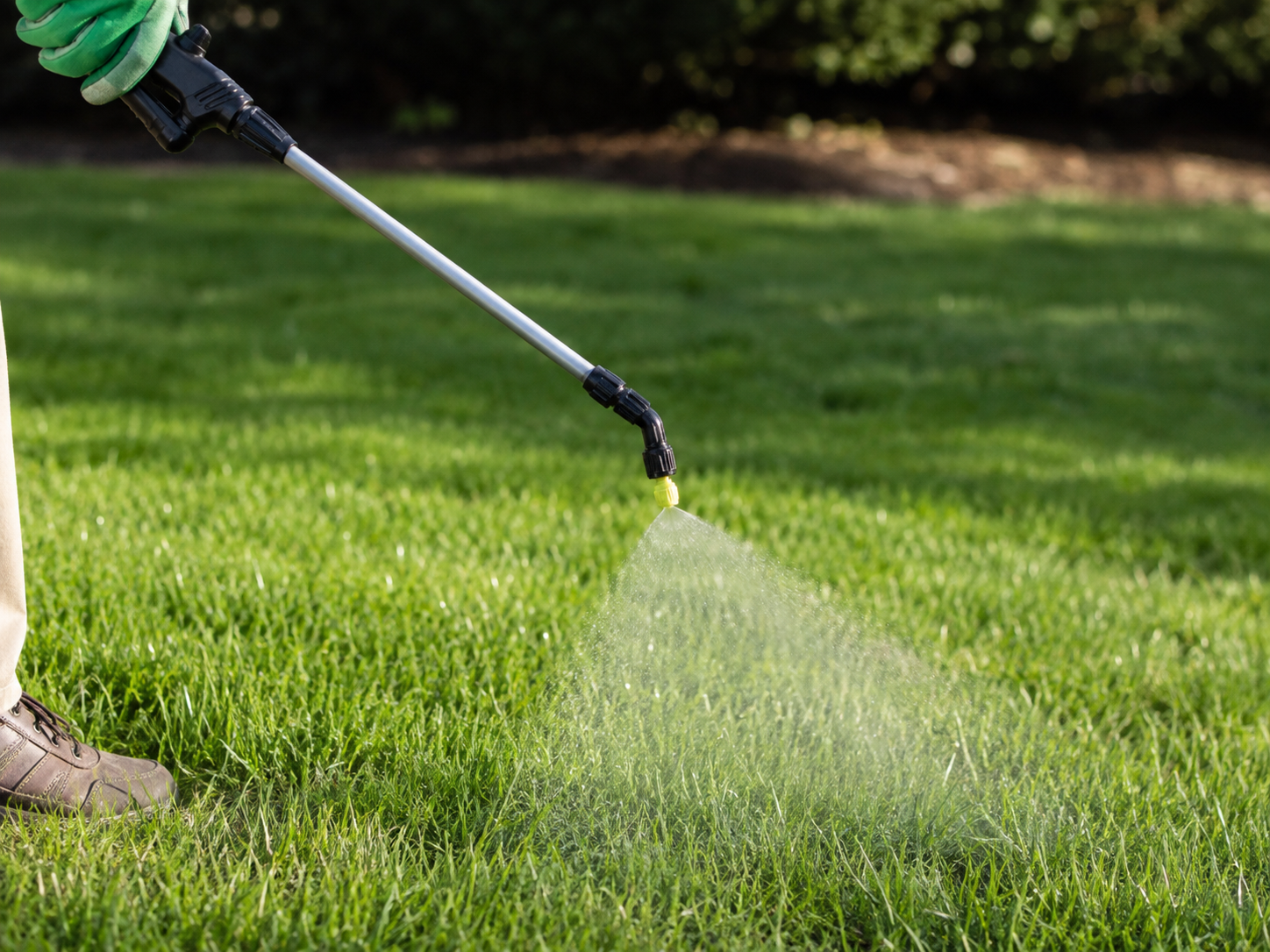 spraying chemicals on grass foliar
