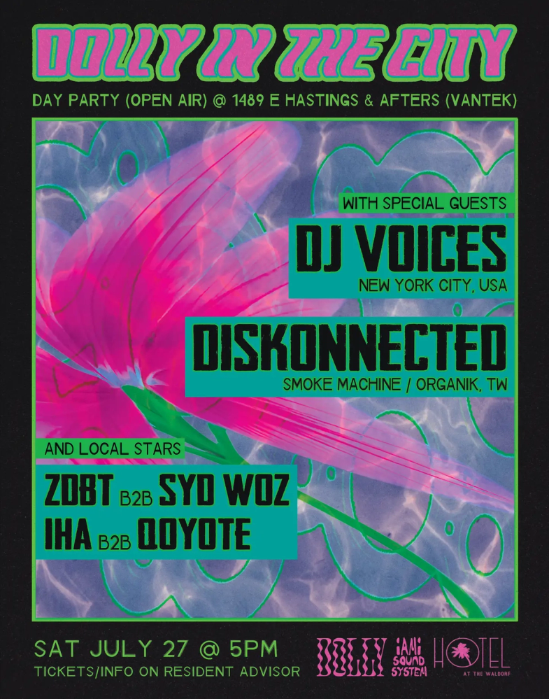 DOLLY IN THE CITY: DJ Voices (NYC), Diskonnected (TW) + ZDBT, Syd Woz, IHA, Qoyote