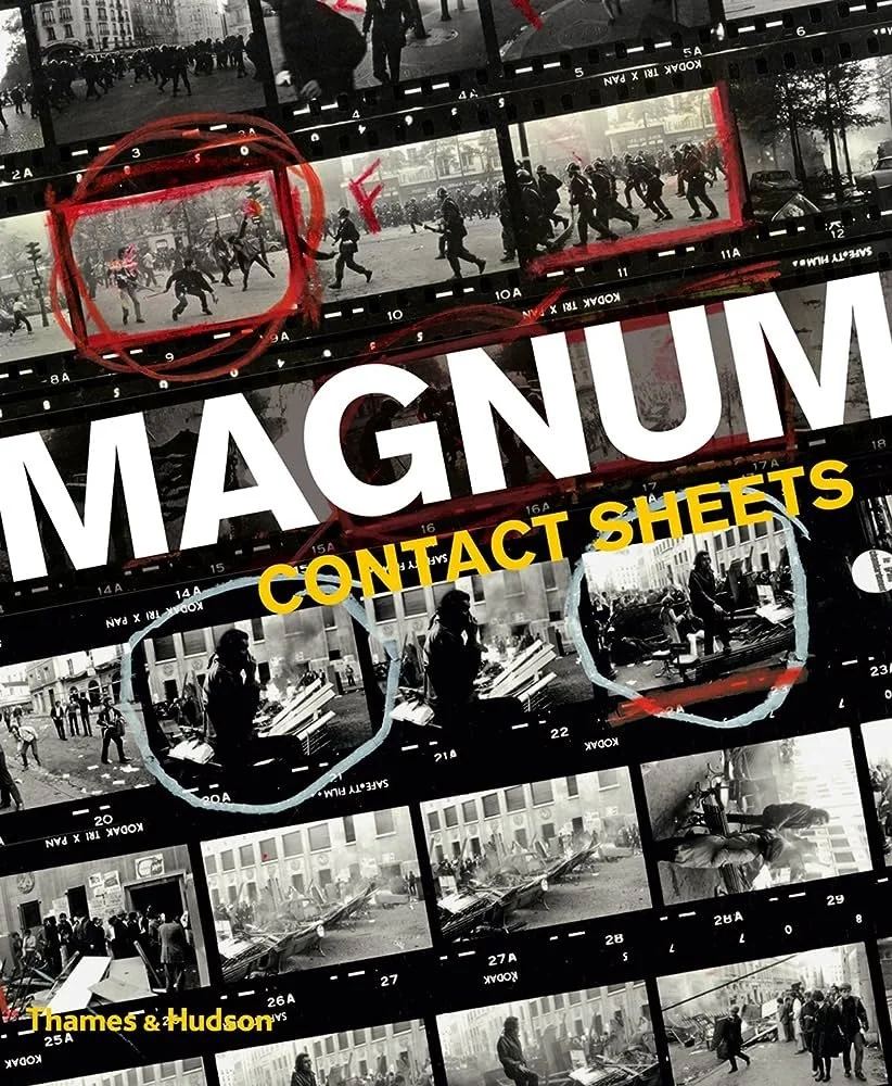 Cover of Magnum Contact Sheets, with marked-up photographic contact sheets