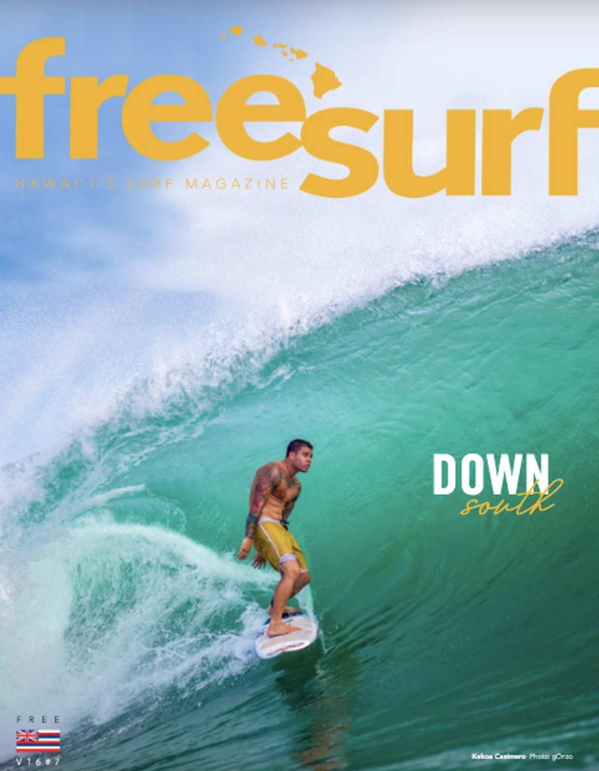 Freesurf Magazine cover, "Down South," showing a surfer riding inside a large wave