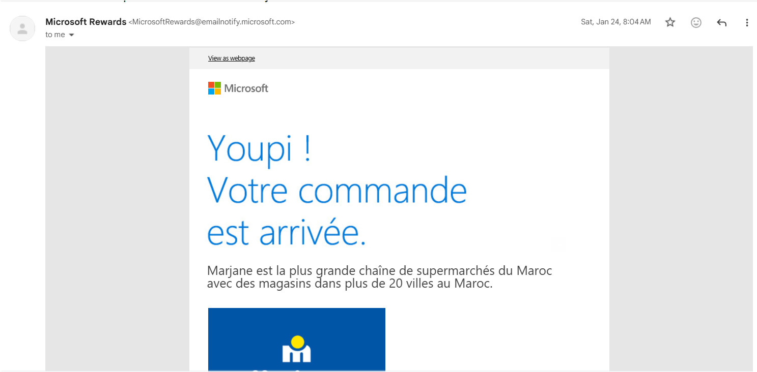 بريد التوصل بقسيمة مرجان من microsoft rewards