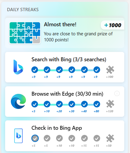 سلسلة المهام اليومية في microsoft rewards