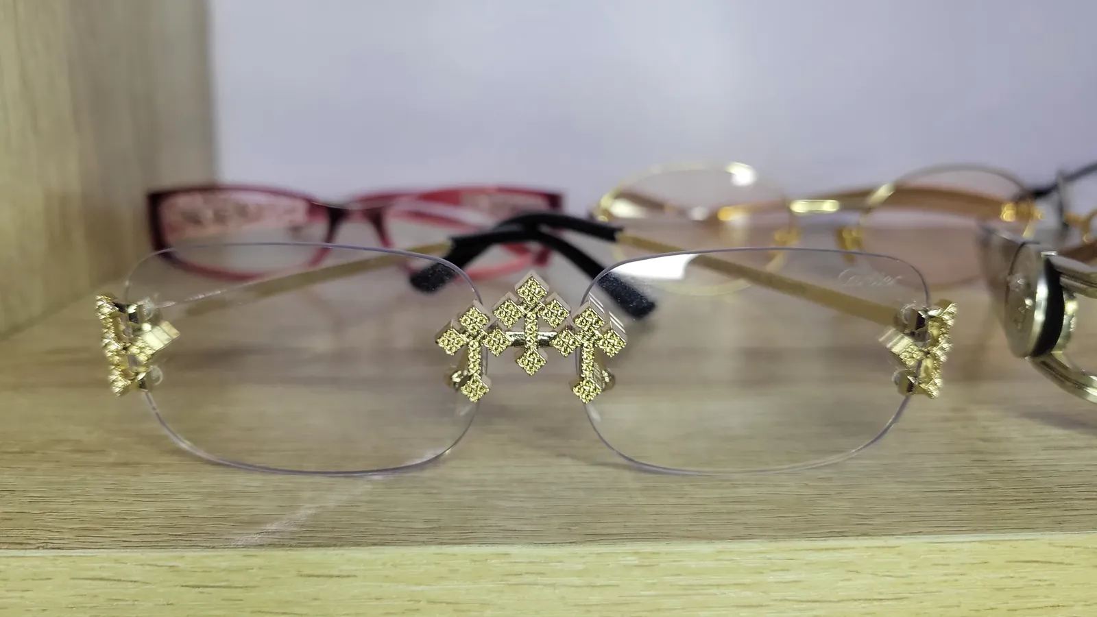 Rimless Gold-Trim Sunglasses