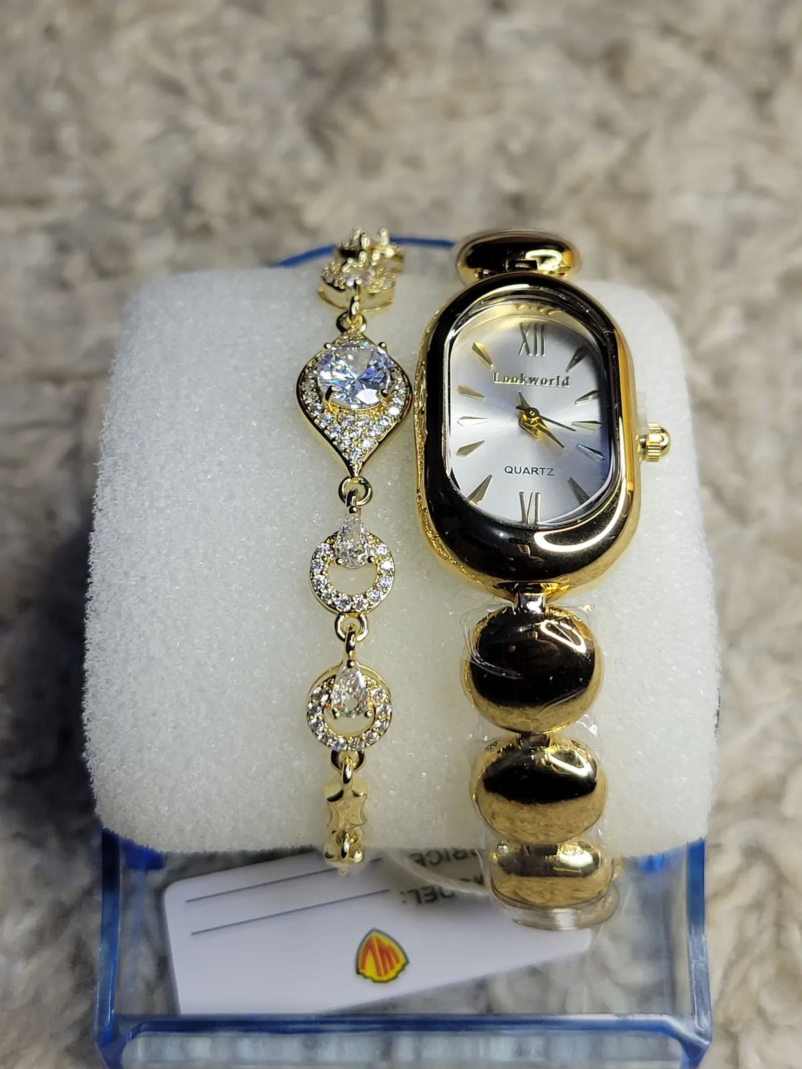 Gold Oval Watch & Bracelet Set