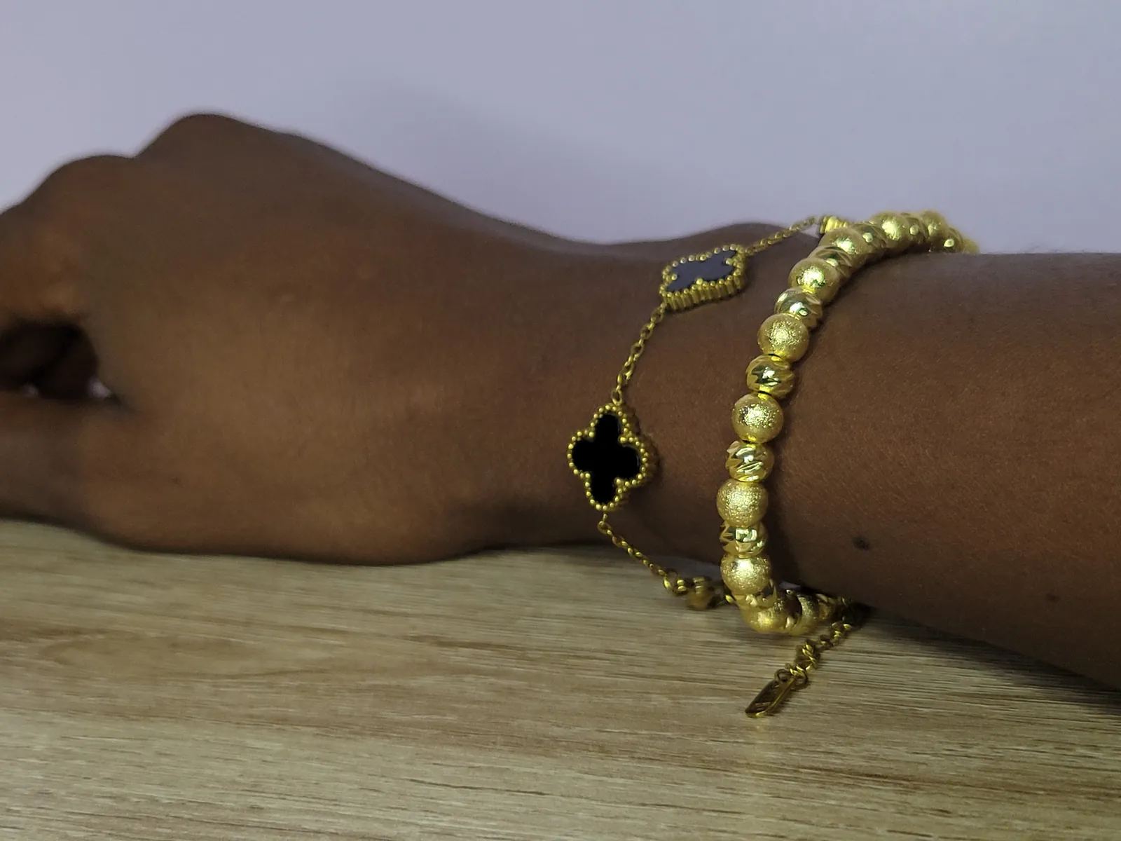 Clover & Gold Bead Bracelet Stack