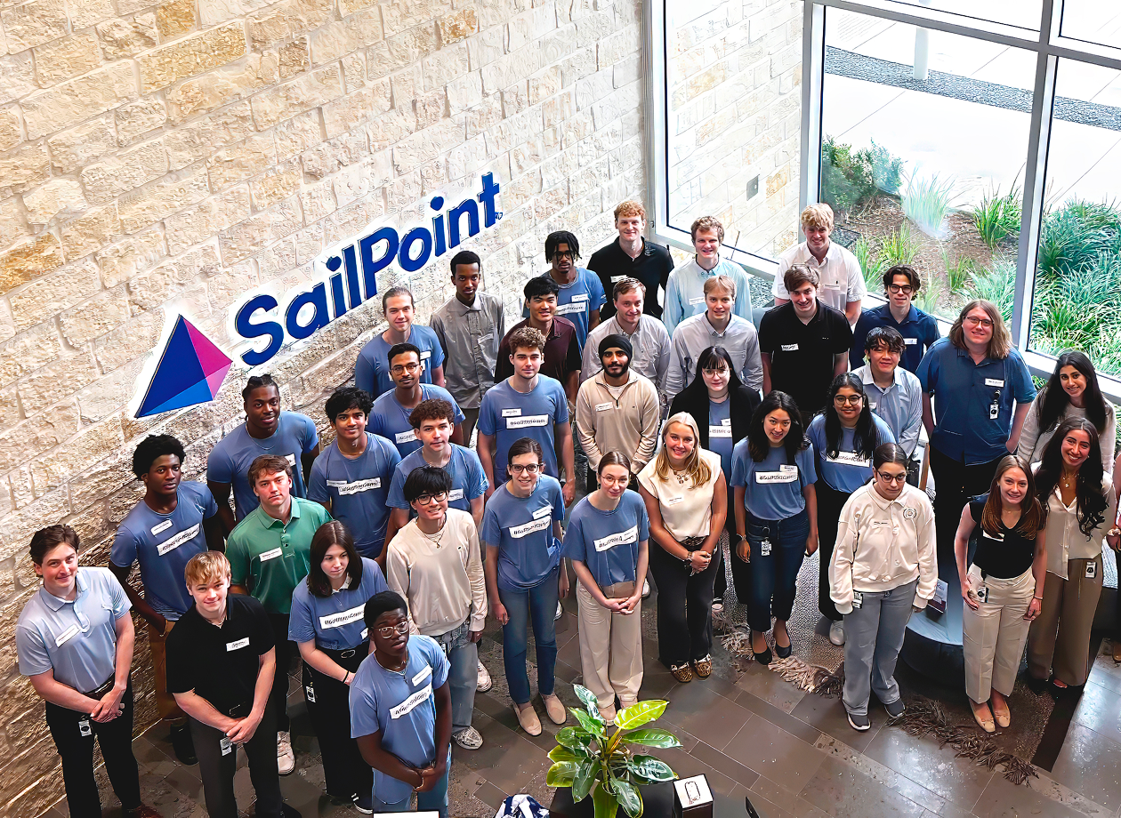 SailPoint Sail-U intern group photo in office lobby