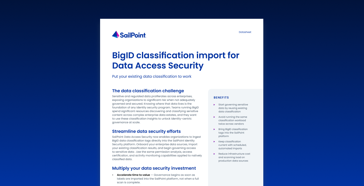 Resource thumbnail for BigID Classification Import for SailPoint Data Access Security