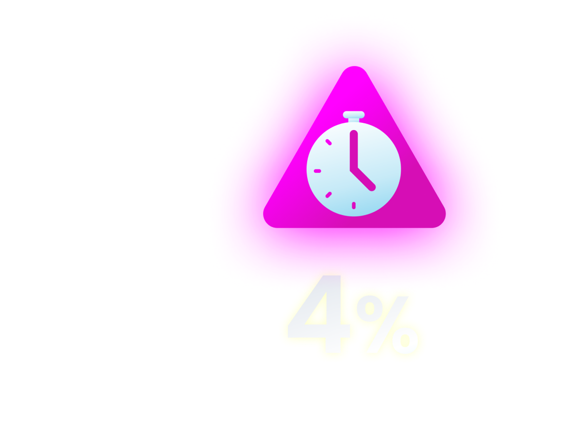 4% - pink triangle with clock icon inside it