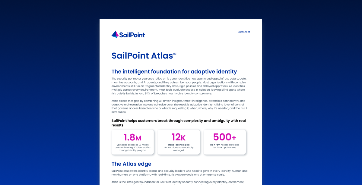 SailPoint Atlas datasheet preview, the intelligent foundation for adaptive identity
