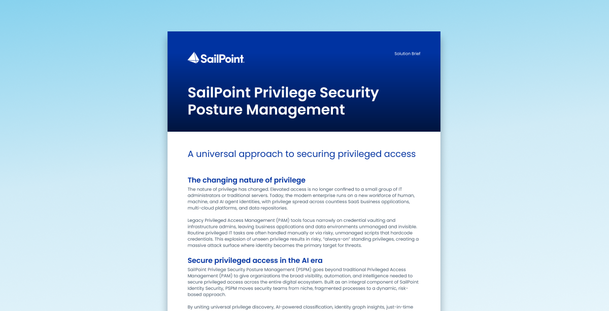 Resource thumbnail for SailPoint Privilege Security Posture Management